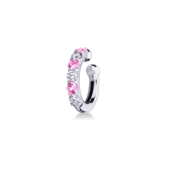 Bague d'oreille en or blanc 18kt diamants et saphirs roses