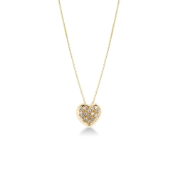 18k yellow gold necklace with heart pavè diamonds pendant