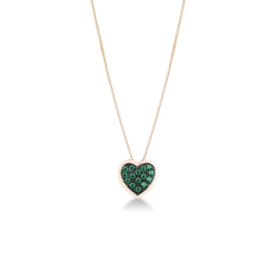 Emeralds pavè burnished heart pendant necklace in rose gold 18k