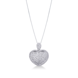 Colgante  corazón de oro blanco 18K con pavé de diamantes