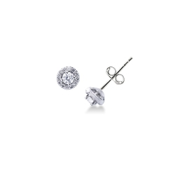 Halo diamonds stud earrings in white gold 18k