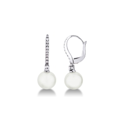 White gold 18k earrings with pearl and a diamonds row