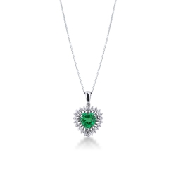 Necklace with pendant, heart cut emerald and a fancy crown of diamonds