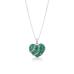 Burnished heart pendant with emeralds and diamonds