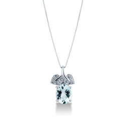 Weißgold ovale Aquamarin Kette mit Diamanten