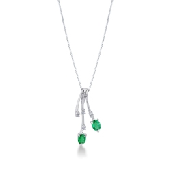 Branches pendant in 18k white gold with emeralds and diamonds