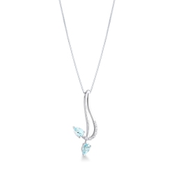 18k white gold necklace with two aquamarine and diamonds