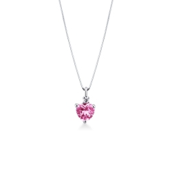 Collier en or blanc 18K avec pendentif cœur en saphir rose et diamant
