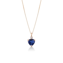 18k rose gold necklace with heart shape sapphire and a diamond