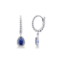 Drop earrings in white gold 18k with blue sapphire