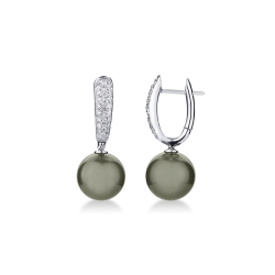 White gold 18k drop earrings with tahiti pearls and diamonds 