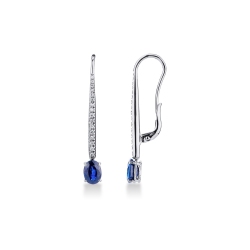 18k white gold drop earrings with blue sapphires and diamonds 