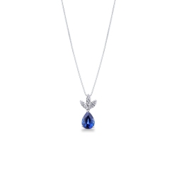 18k white gold pendant with a blue sapphire and diamonds 