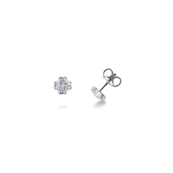 Pendientes trébol oro blanco 18k y brillantes