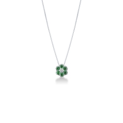 18k white gold flower pendant with emeralds and diamonds
