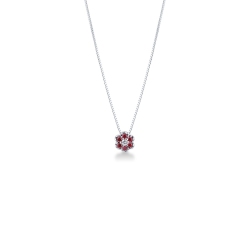 Little flower pendant in 18k white gold with rubies and diamonds
