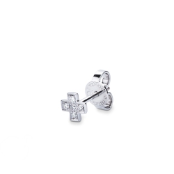 18k white gold single earring cross with diamonds