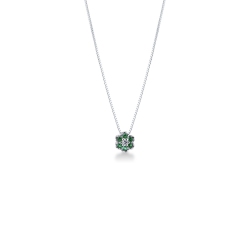 Little flower pendant in 18k white gold with emeralds and diamonds