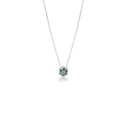 Little flower pendant in 18k white gold with diamonds and emeralds