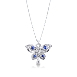 Fancy butterfly pendant in 18k white gold with sapphires and diamonds