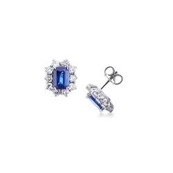 Saphir und Diamanten Weissgold Halo Ohrstecker