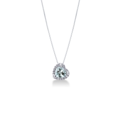 Necklace with inclined pendant, heart cut aquamarine and diamonds