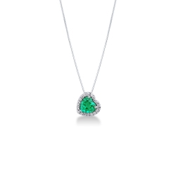 Necklace with emerald and diamond heart shaped pendant