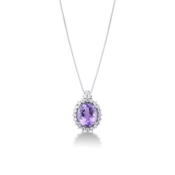 Necklace with central oval amethyst and diamonds