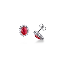 Boucles d'Oreilles en Or Blanc 18k avec Rubis Ovale et Diamants