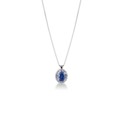 Necklace with pendant, oval sapphire and diamonds