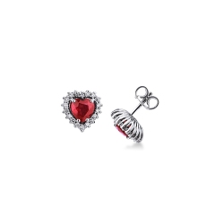 18k white gold earrings with diamonds and ruby heart cut