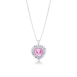 Colgante elegante en oro 18k con zafiro rosa en forma de corazón y diamantes