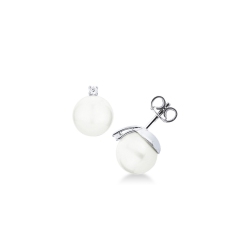 Boucles d'oreilles en or blanc 18k avec perles et diamants