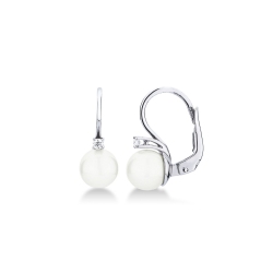 Boucles d’oreilles en or blanc 18 carats avec perles de culture 7 mm et diamants