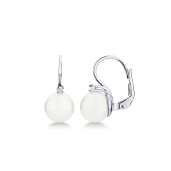 White gold 18k earrings with diamonds and pearls of about 9 mm