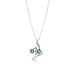 18k white gold pendant with 2 wires, emeralds and diamonds