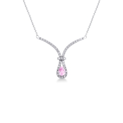 Necklace in white gold 18k with pink sapphire pear cut and diamonds 