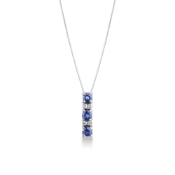 Trilogy necklace in white gold 18k with blue sapphires and diamonds