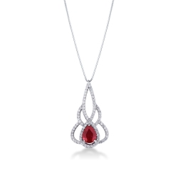 Fancy pendant in 18k white gold with ruby and diamonds