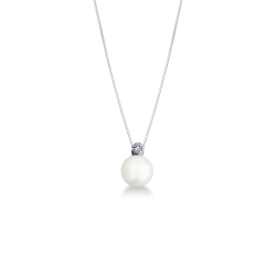  Collier en or blanc avec perle naturelle de 8 mm et diamant