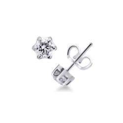 6 prongs diamond stud earrings in white gold 18k