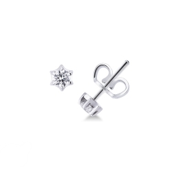 Boucles d'oreilles solitaire 6 griffes en or blanc 18k avec diamants 0.40 ct