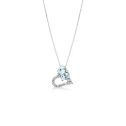 750 white gold heart necklace with aquamarines and diamonds