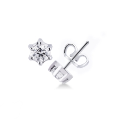 6 prongs diamond stud earrings in white gold 18k ct 0,60 