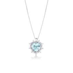 Collier en or blanc 18k avec pendentif fleur et aquamarine