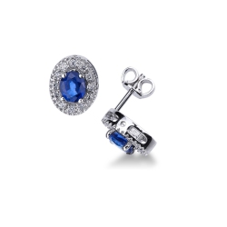 Pendientes halo Oro Blanco 18k con zafiros y diamantes