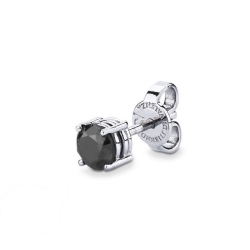 White gold 18k 4 prong black diamond single stud earring