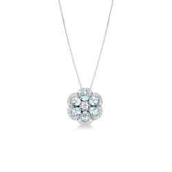18k white gold necklace with flower pendant aquamarine and diamonds