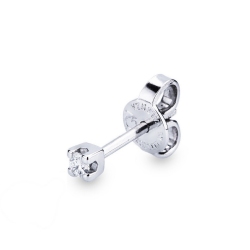 4 prong single stud earring in white gold 750