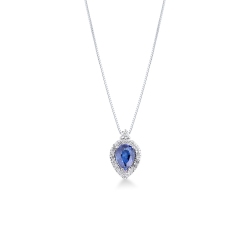 Necklace in white gold 18k with blue sapphire pear cut and diamonds